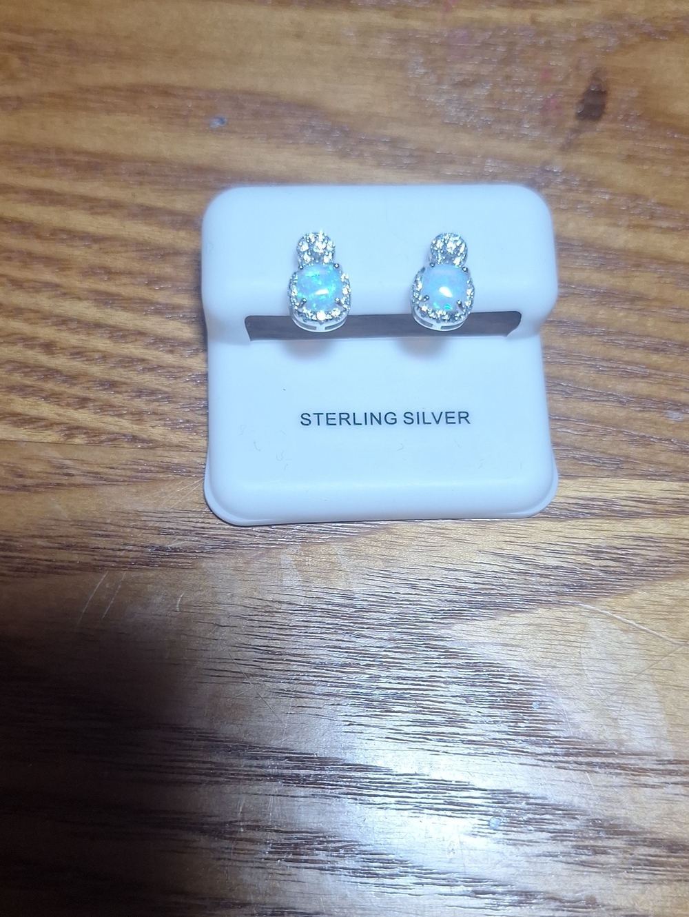 Sterling Silver Opal Halo Stud Earrings - White Opal